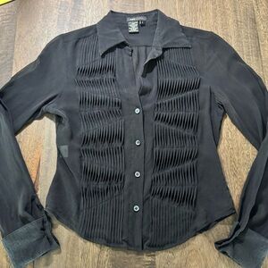 Elegant Black Pleated Women's Top